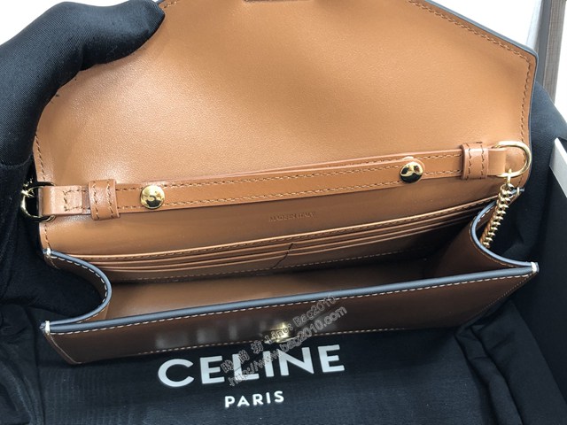 Celine專櫃2022新款CUIR TRIOMPHE斜挎女包 賽琳新品WOC鏈條皮革信封包 10J733 sldj2282